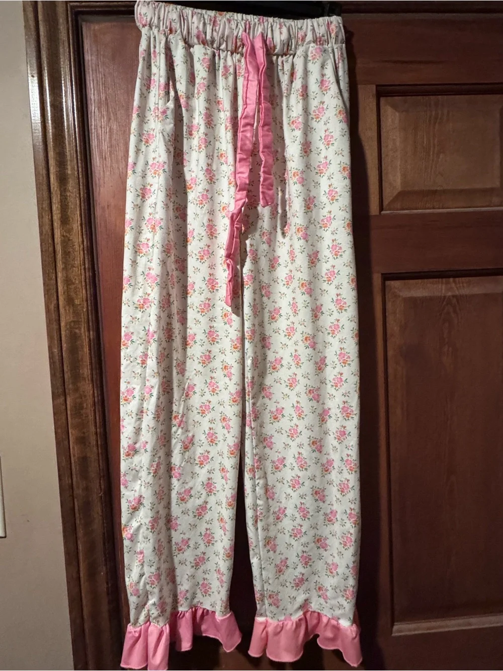 Floral Pink Short-Sleeve Pajama Set with Ruffle Trim